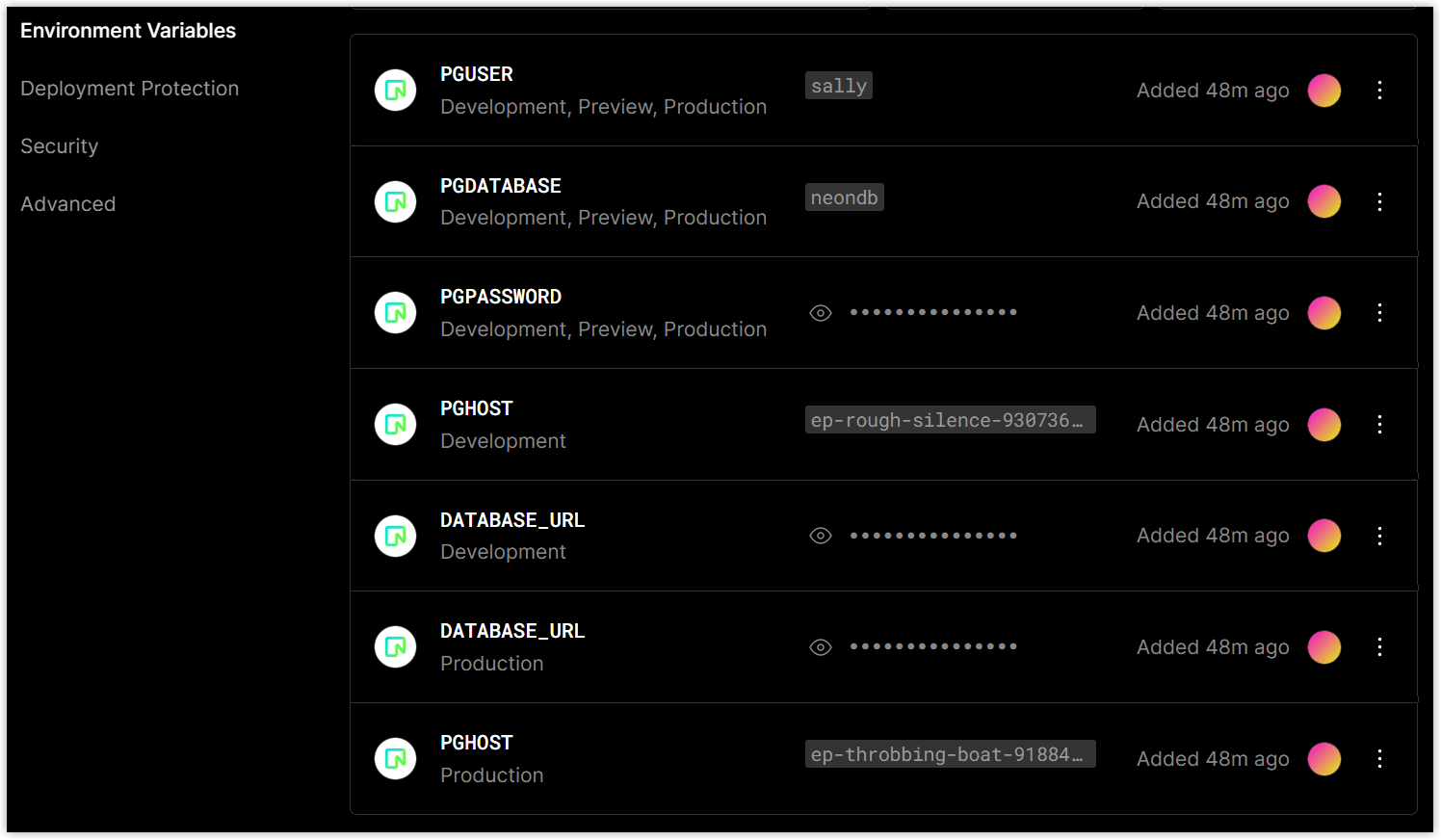 Vercel environment variables